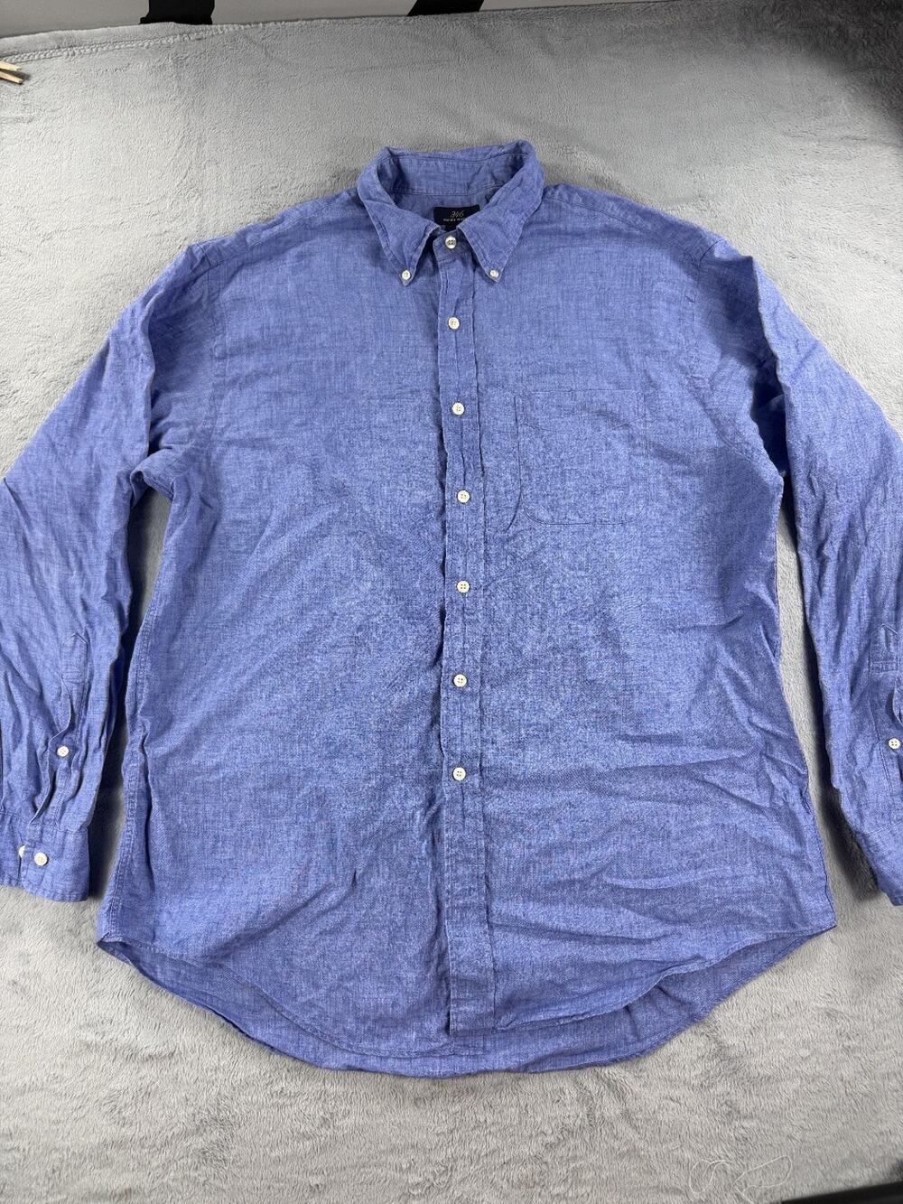 Brooks Brothers 346 Men's Large Blue Linen Long Sleeve Button Down Shirt Casual
